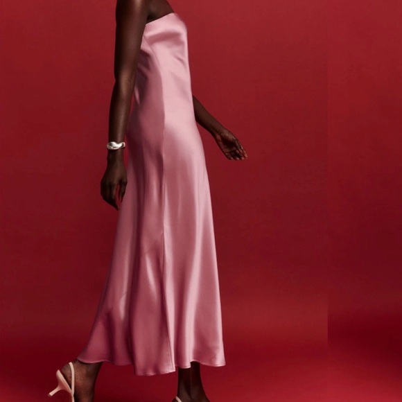 Reformation Strapless Blush Satin Slip Dress - Picture 2 of 5